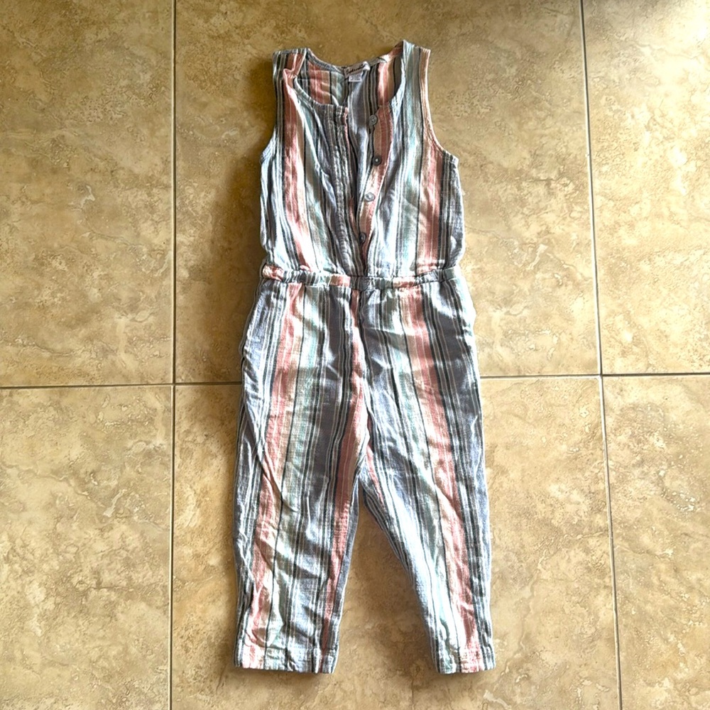Splendid Striped Linen Button Up Romper, 4T - Like New